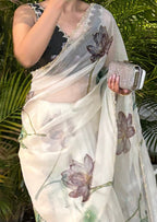 Organza Silk Printed Handwork Ready To Wear Saree | Festive