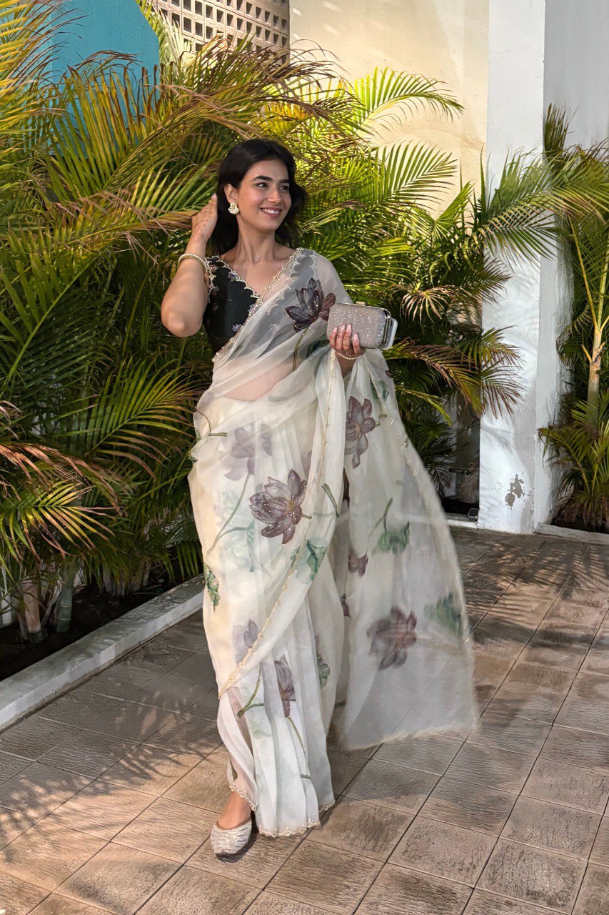 Organza Silk Printed Handwork Ready To Wear Saree | Festive
