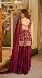 Faux Georgette Embroidery Sequin Top Palazzo Sharara Set | Party Wear