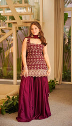 Faux Georgette Embroidery Sequin Top Palazzo Sharara Set | Party Wear