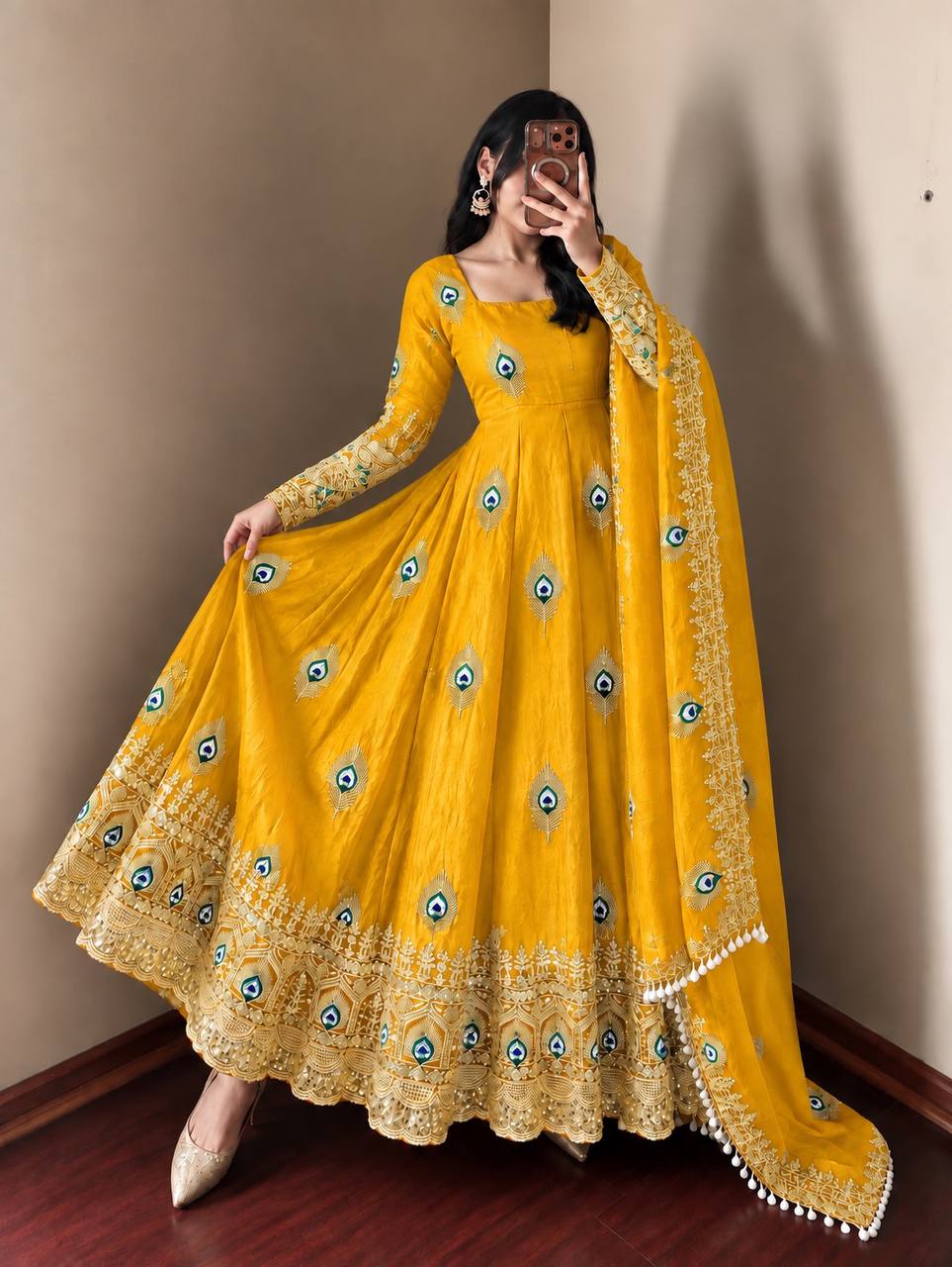 Fendy Silk Gown Set | Sequin Embroidered Dupatta | VrindaaLuxe