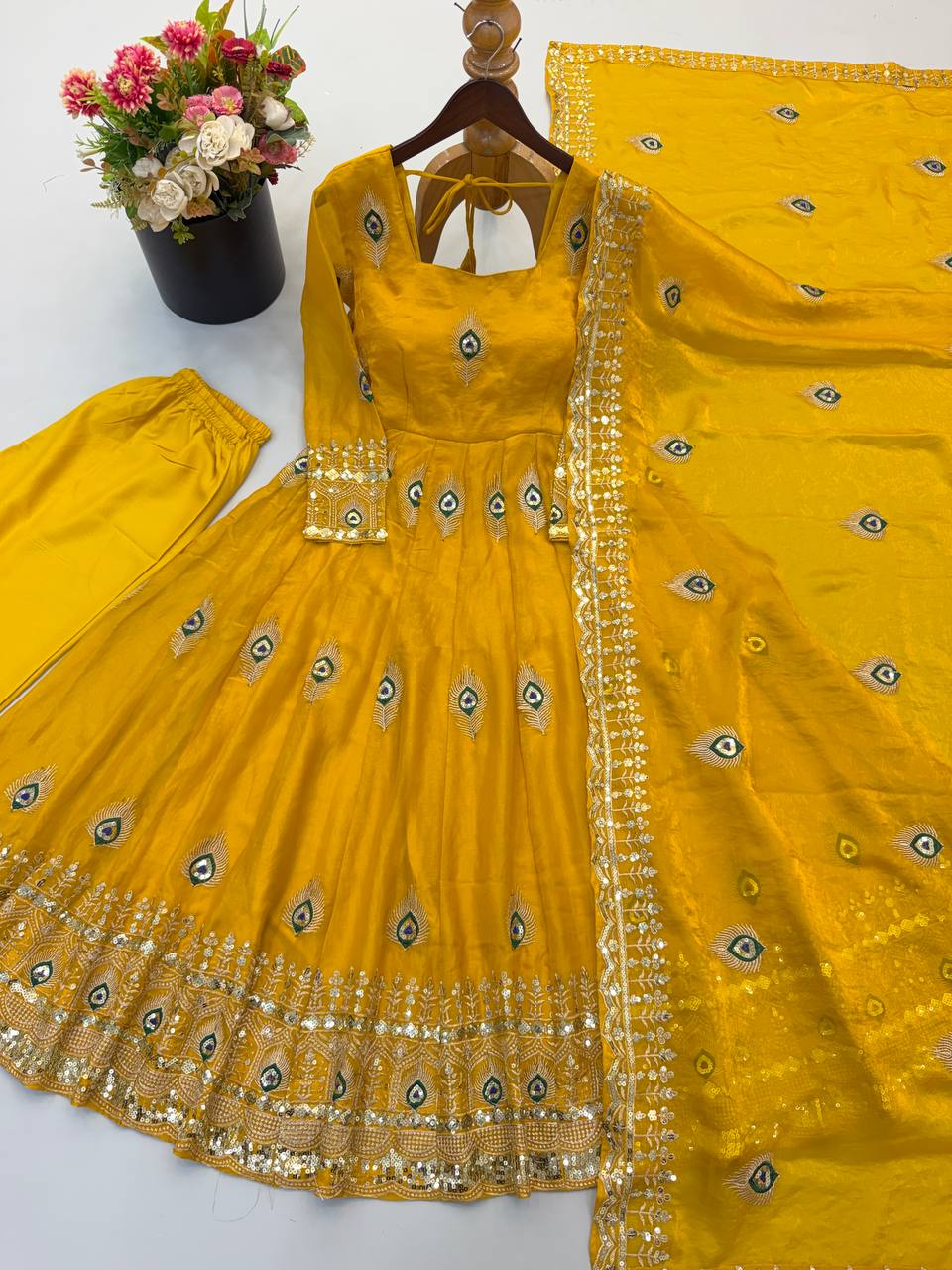 Fendy Silk Gown Set | Sequin Embroidered Dupatta | VrindaaLuxe