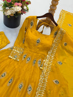 Fendy Silk Gown Set | Sequin Embroidered Dupatta | VrindaaLuxe