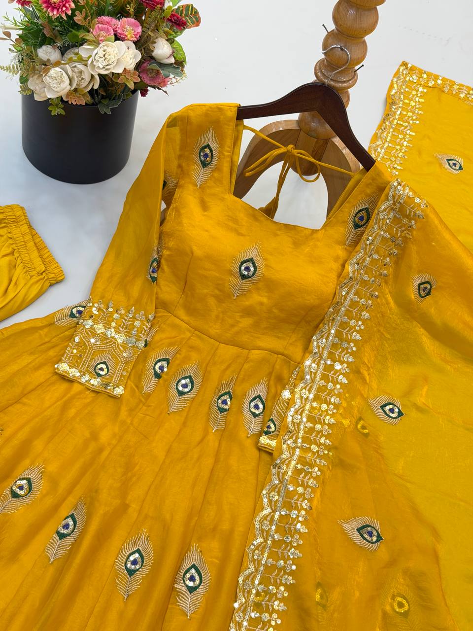 Fendy Silk Gown Set | Sequin Embroidered Dupatta | VrindaaLuxe